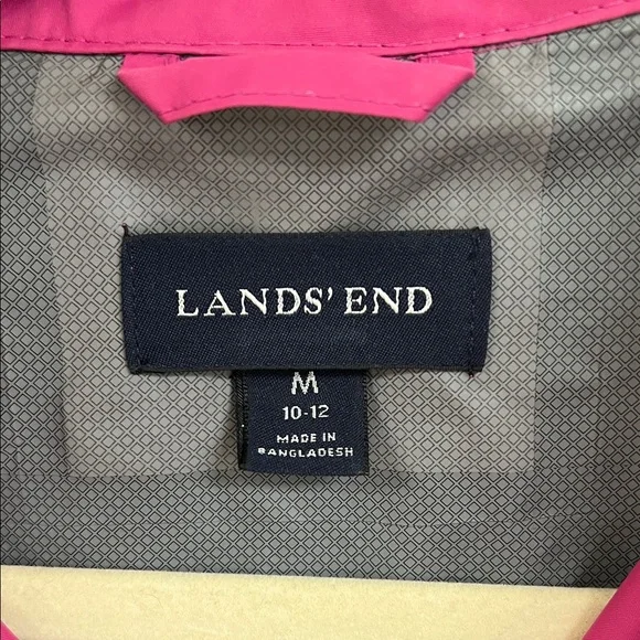 Lands’ End Pink Waterproof Rain Jacket Hooded Utility Coat Size M 10-12 - Picture 2 of 6